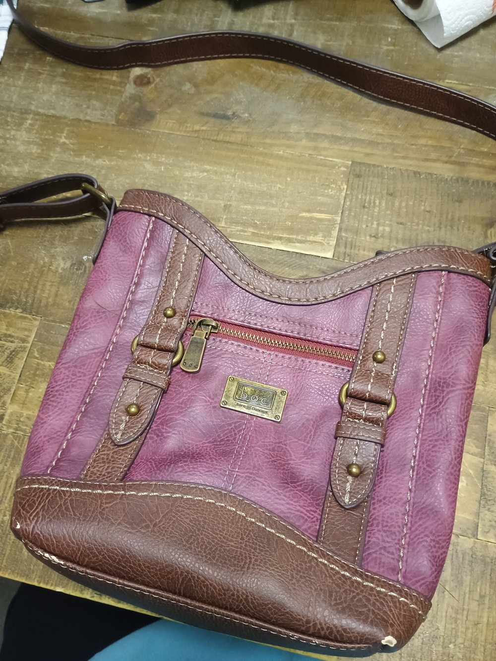 b.o.c. Maroon and Brown Leather Crossbody Bag